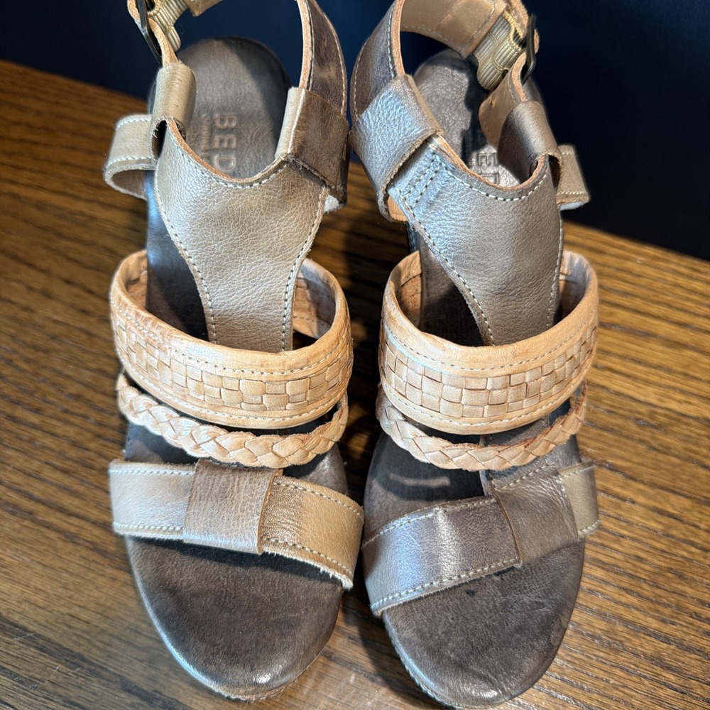 Bed Stu Jaslyn Brown, Tan Braided Leather Platform Bohemian Wedge Sandals Size 8 - Picture 5 of 9
